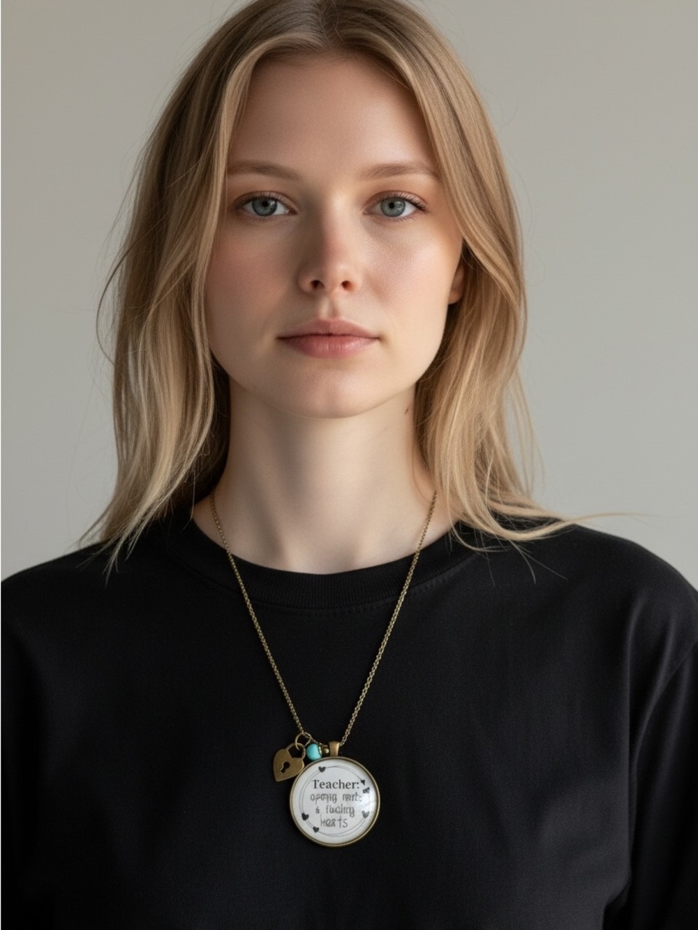 10/1 Gold Teacher Pendant Necklace with Turquoise Accent — Thoughtful Gift